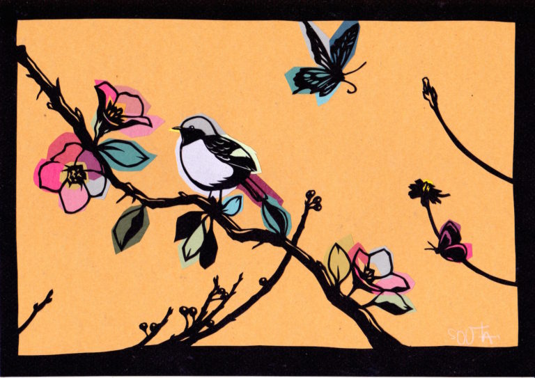 作品「野鳥と蝶」